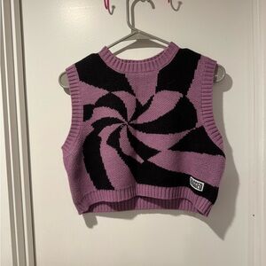 Ragged Priest Purple & Black Heart Swirl Knit Sweater Vest